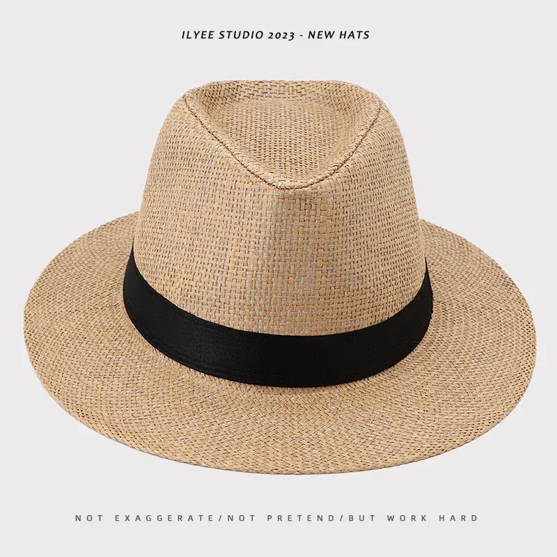 Men's Panama Straw Hat Summer New British Jazz Cap Ladies Sun Protection Beach Flat Top Lace Net Hat Chinese Origin