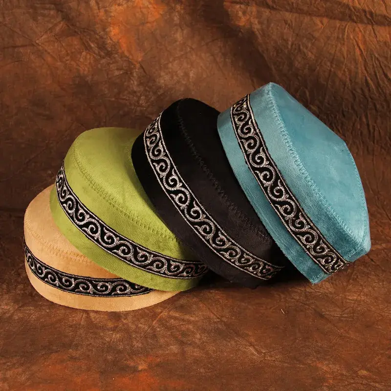 Embroidered Kazakh Style Flower Cap Ethnic Men's Performance round Hat Classic Kazakh Men's Stylish Handmade Embroidery Cap