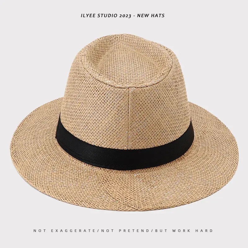 Men's Panama Straw Hat Summer New British Jazz Cap Ladies Sun Protection Beach Flat Top Lace Net Hat Chinese Origin