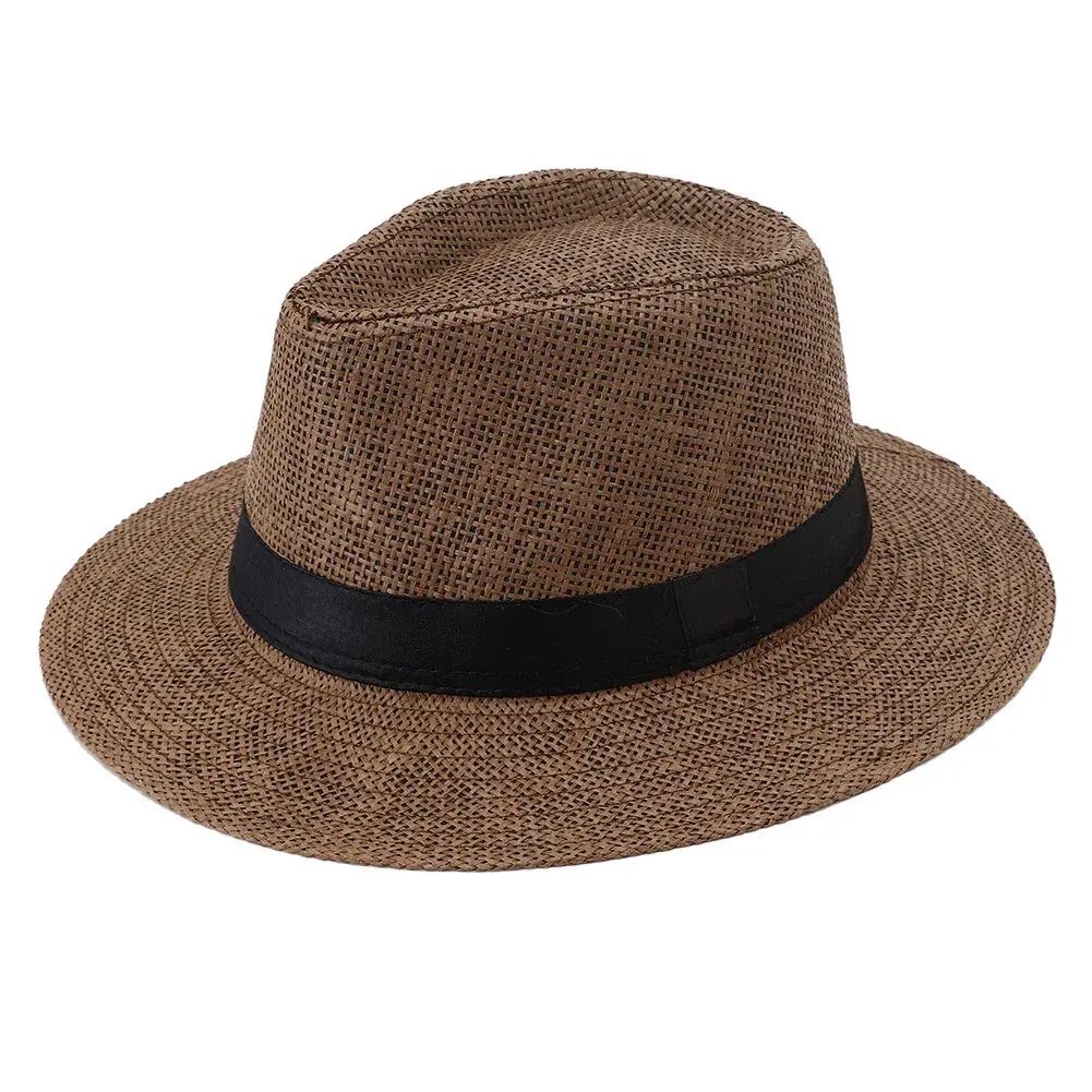 Men's Panama Straw Hat Summer New British Jazz Cap Ladies Sun Protection Beach Flat Top Lace Net Hat Chinese Origin