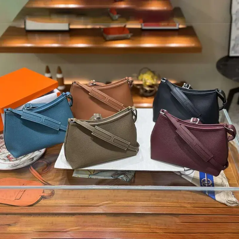 Berlingot Vintage Women's Crossbody Bag Stainless Steel Hardware Leather Underarm Bag Soft Cowhide Top Layer Motorcycle Equipmen