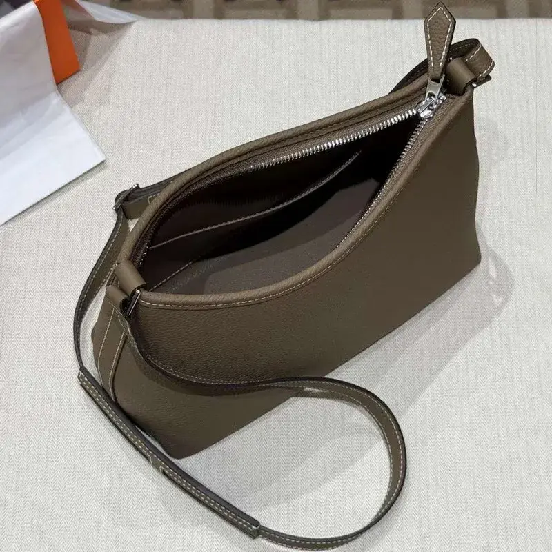 Berlingot Vintage Women's Crossbody Bag Stainless Steel Hardware Leather Underarm Bag Soft Cowhide Top Layer Motorcycle Equipmen