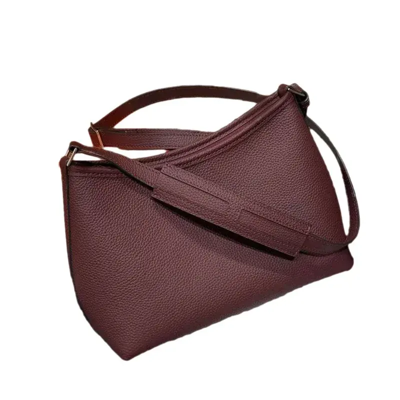 Berlingot Vintage Women's Crossbody Bag Stainless Steel Hardware Leather Underarm Bag Soft Cowhide Top Layer Motorcycle Equipmen