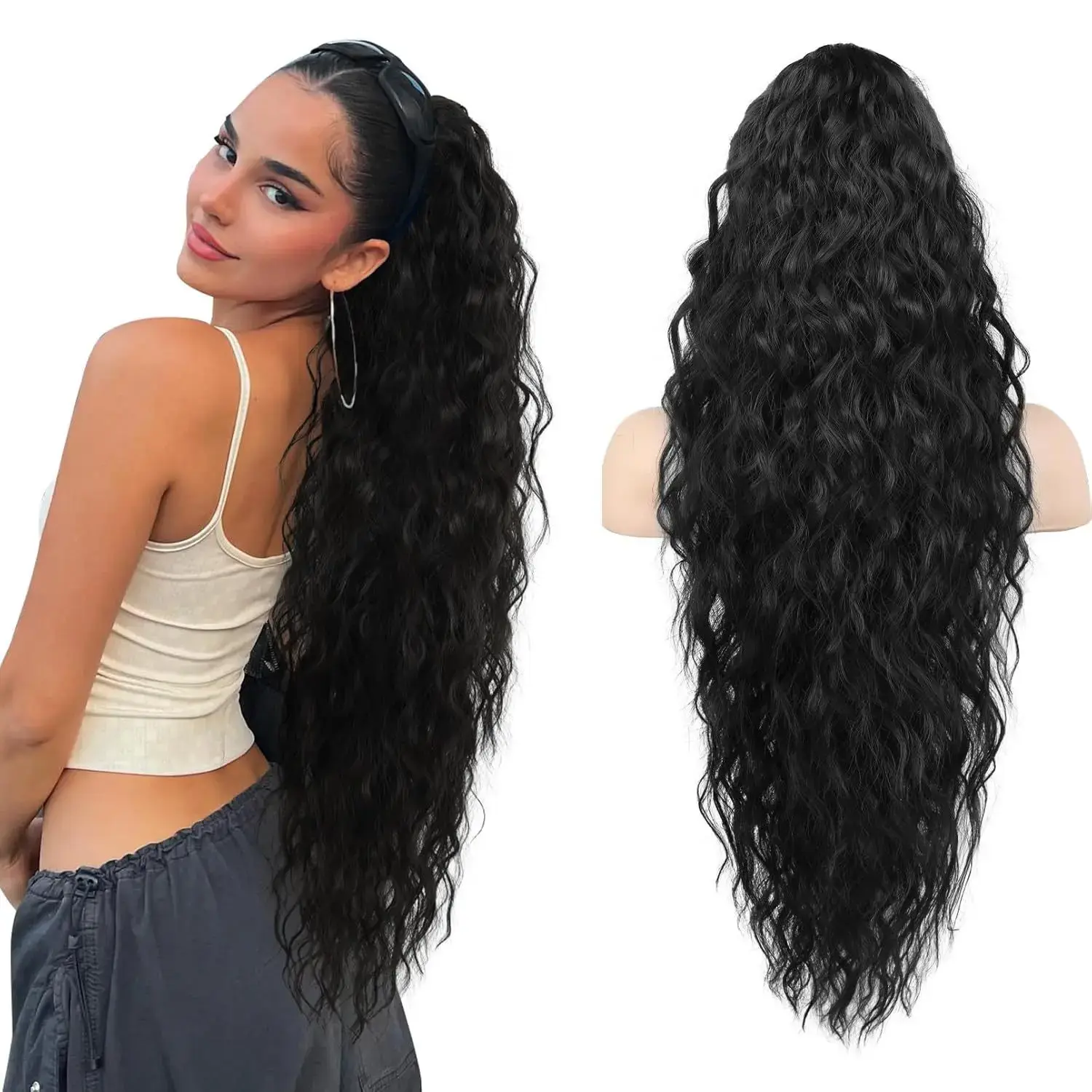 Long Braid Wig with Corn Curling Tail Clip Cross-Border Fake Hair from Xuchang Full Body Fiber Hair Extensions Asian Style