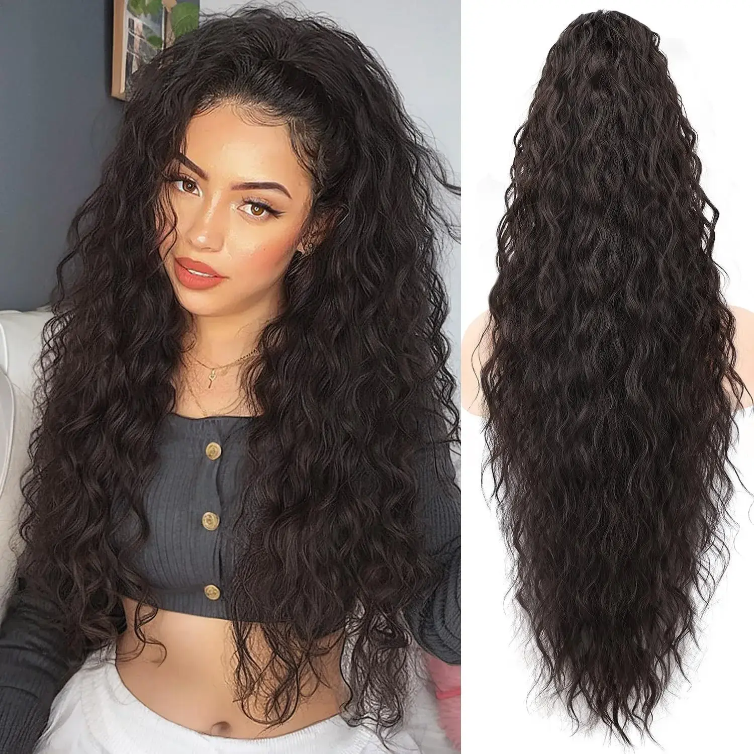 Long Braid Wig with Corn Curling Tail Clip Cross-Border Fake Hair from Xuchang Full Body Fiber Hair Extensions Asian Style