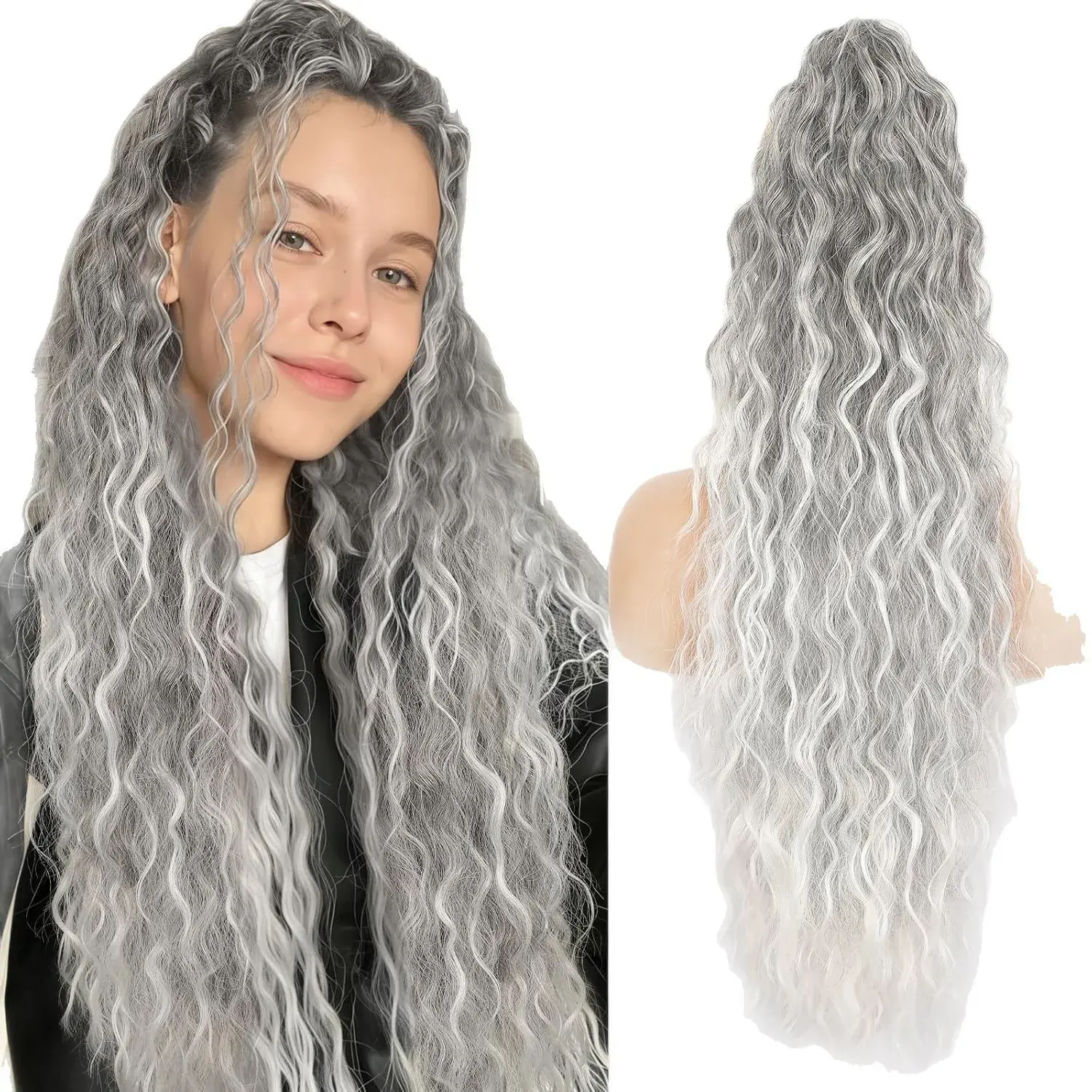 Long Braid Wig with Corn Curling Tail Clip Cross-Border Fake Hair from Xuchang Full Body Fiber Hair Extensions Asian Style