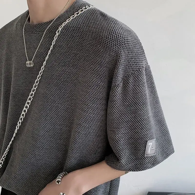 Nichedesign Sensibility Men's Short Sleeve T-shirt High-end Feel Hollow Out Inner Top Layered Fashion Summer Casual Streetwear