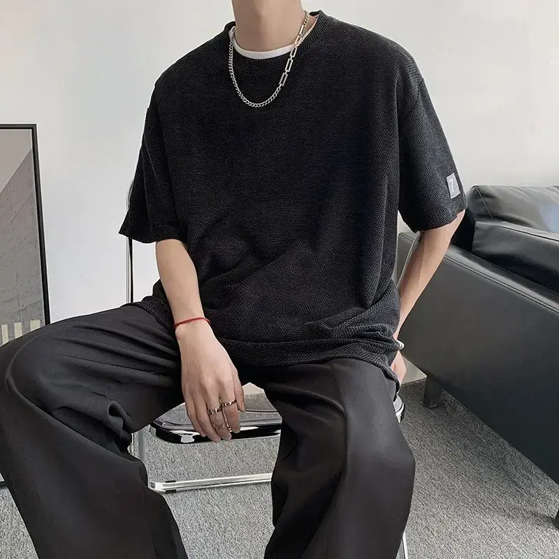 Nichedesign Sensibility Men's Short Sleeve T-shirt High-end Feel Hollow Out Inner Top Layered Fashion Summer Casual Streetwear