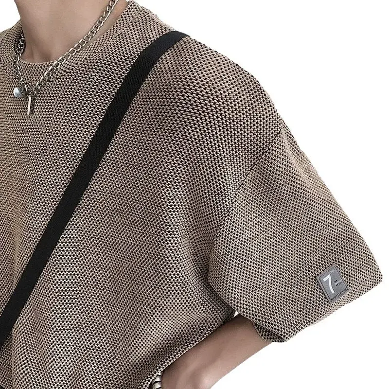 Nichedesign Sensibility Men's Short Sleeve T-shirt High-end Feel Hollow Out Inner Top Layered Fashion Summer Casual Streetwear