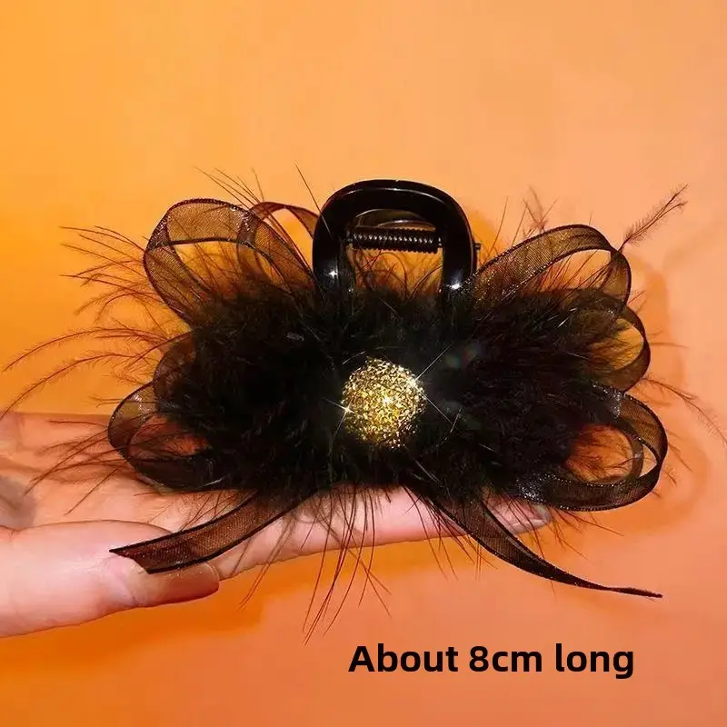 Black Feather Butterfly Knot Hair Clip Mesh Shark Clamp Versatile Hair Accessories for Updos Professional Salon Hairpins