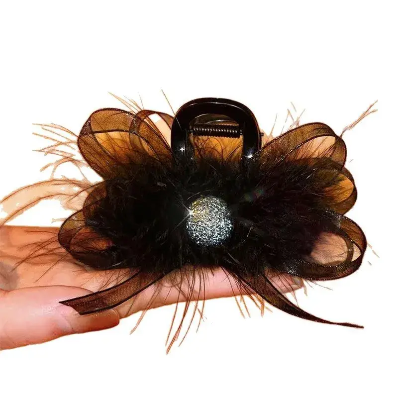 Black Feather Butterfly Knot Hair Clip Mesh Shark Clamp Versatile Hair Accessories for Updos Professional Salon Hairpins