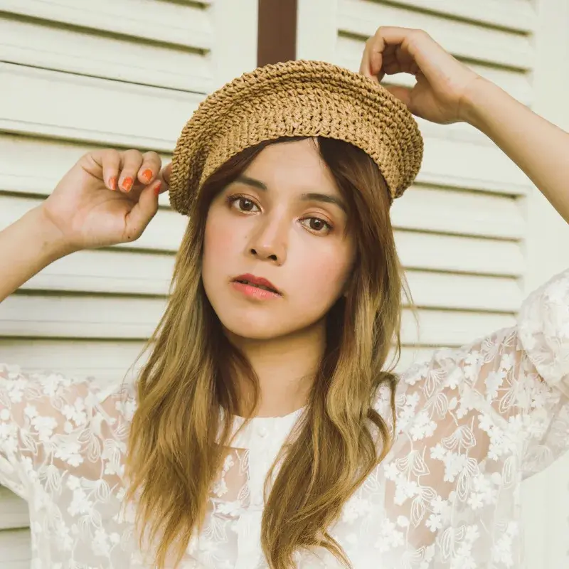 Handmade Vintage Style Straw Beret Hat Breathable Artist Hats Korean Version Women's Summer Bud Hat Pumpkin Hat