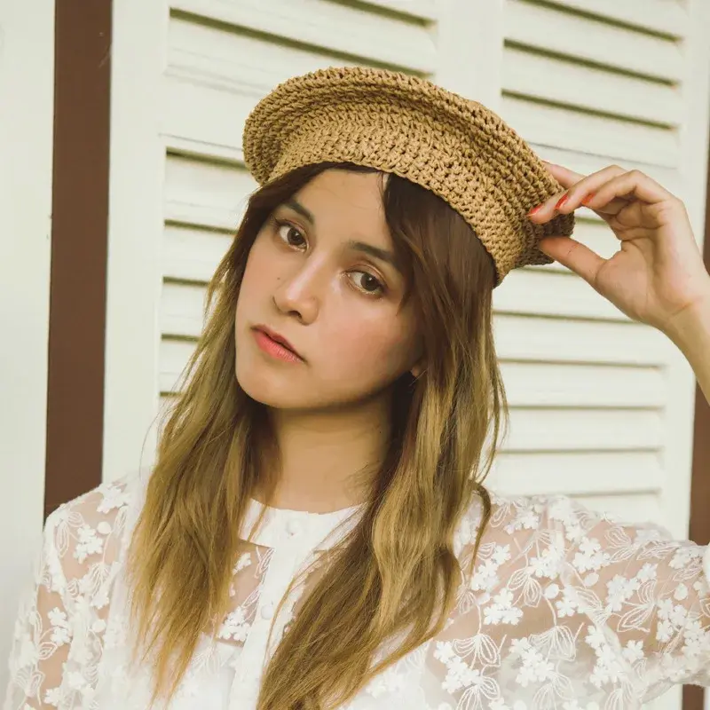 Handmade Vintage Style Straw Beret Hat Breathable Artist Hats Korean Version Women's Summer Bud Hat Pumpkin Hat