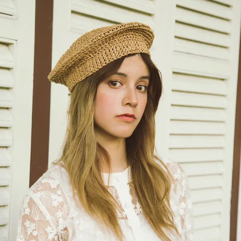 Handmade Vintage Style Straw Beret Hat Breathable Artist Hats Korean Version Women's Summer Bud Hat Pumpkin Hat