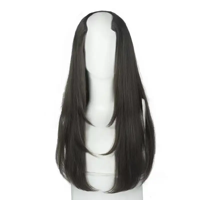 Invisible One Piece Wig Women's Micro Curl Layered Synthetic Hair Extension Patch Natural Looking Density Increase Hair Piece
