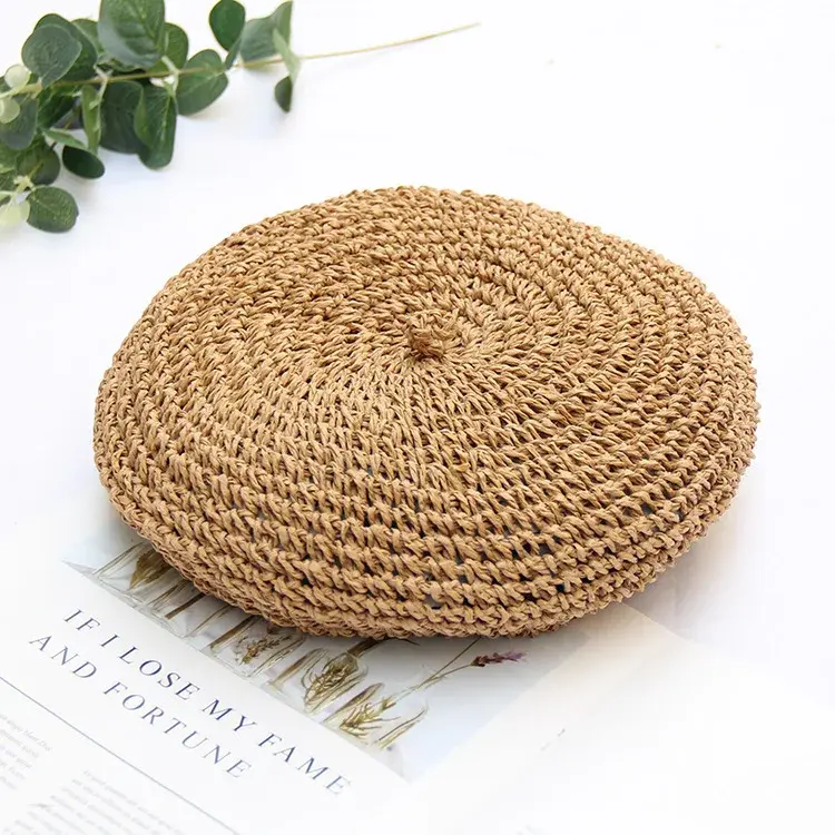 Handmade Vintage Style Straw Beret Hat Breathable Artist Hats Korean Version Women's Summer Bud Hat Pumpkin Hat