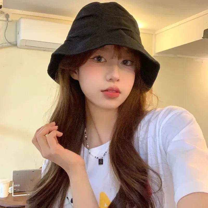 Folded Cotton Bucket Hat Women's Sweet Versatile Japanese Style Sunshade Small Face Korean Style Sun Hat Breathable Lace Net Hat