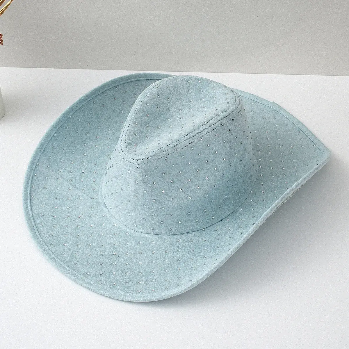 Y2K Style Men's Women's Solid Color Denim Chamois Leather Hat With Full Diamond Embellishment Cross-Border Trendy Motorcycle Bal