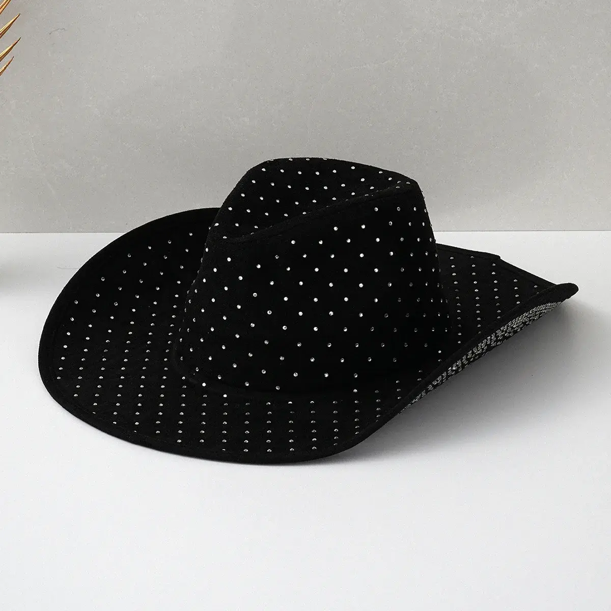 Y2K Style Men's Women's Solid Color Denim Chamois Leather Hat With Full Diamond Embellishment Cross-Border Trendy Motorcycle Bal