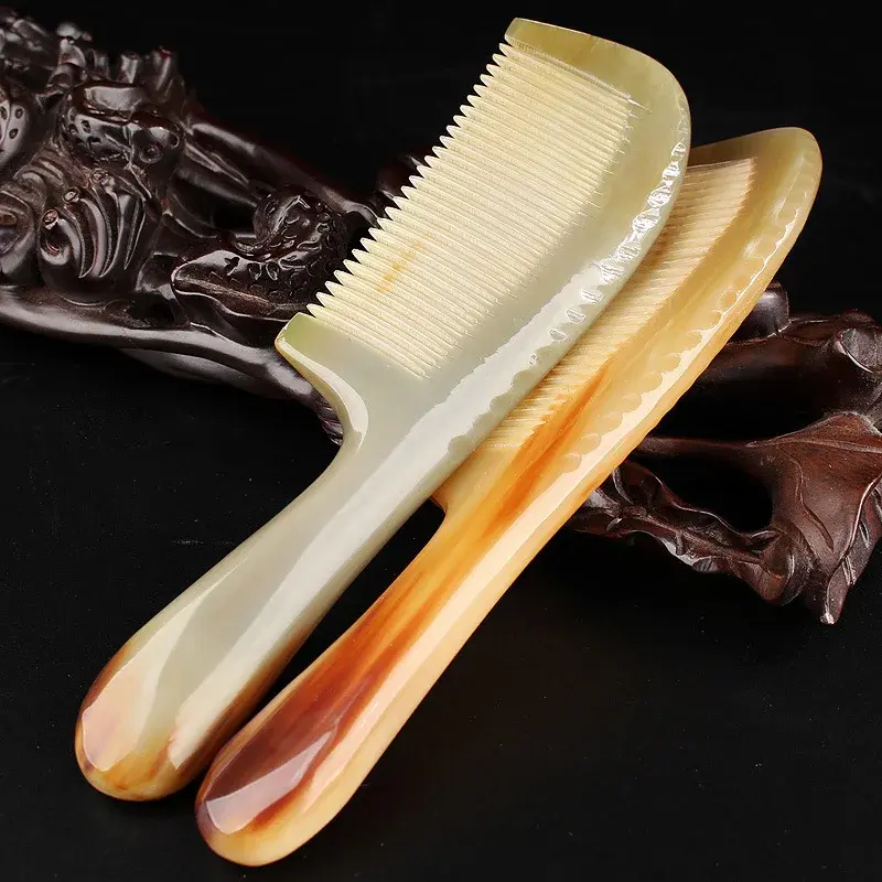 Professional Hair Care Anti-Static White Buffalo Horn Comb For Long Hair Women's Special Protection Against Hair Loss