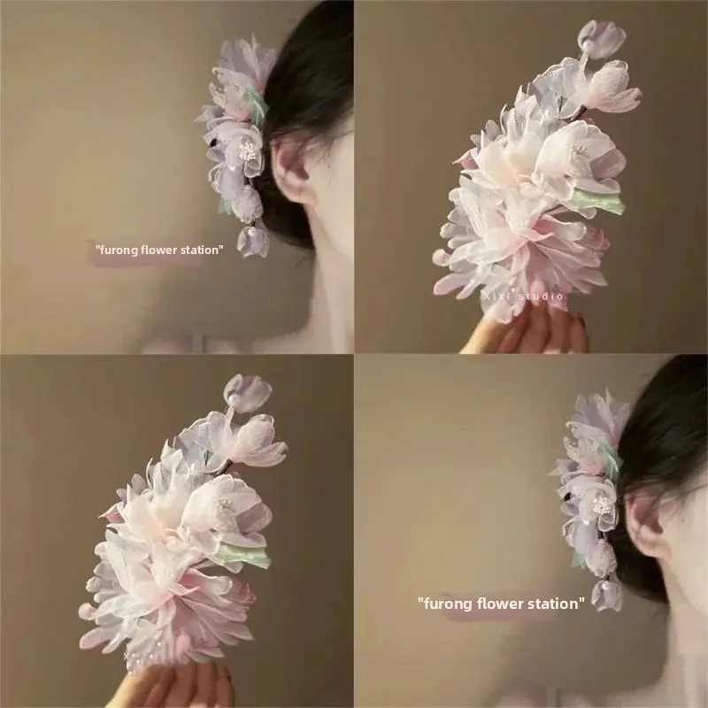 New Chinese Style Floral Hair Clips Side Hair Accessories for Women Sweet Personalized Artificial Flower Headwear for Outing Spr