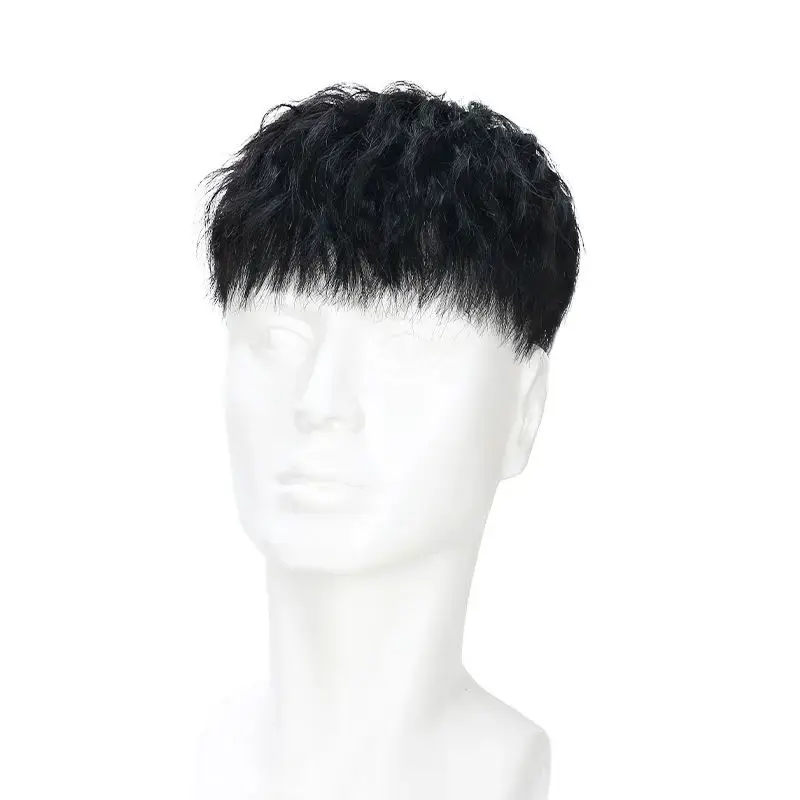 Men's Full Real Hair Curling Hair Invisible Seamless Fashionable Top Piece Fake Hair Suitable for Men's Hair Extensions