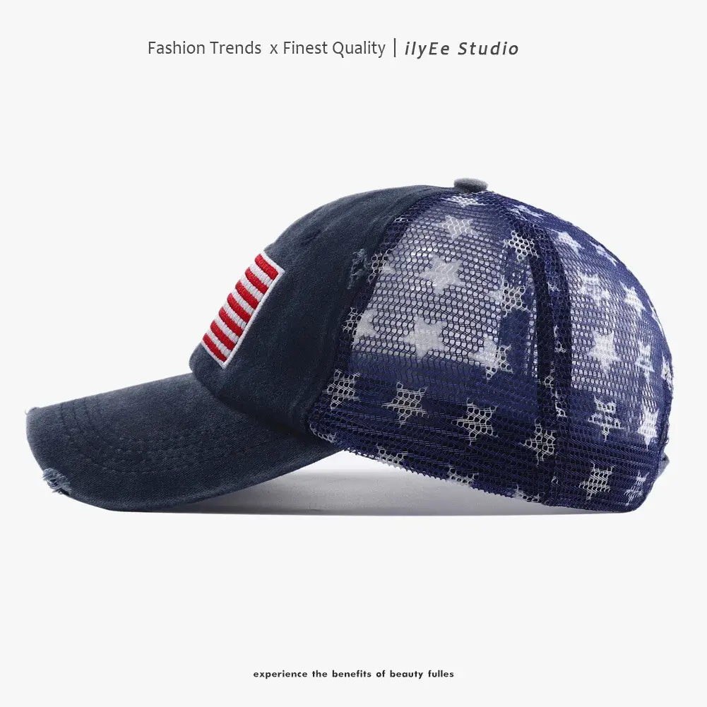 Washed Baseball Cap Embroidered National Flag Mesh Duckbill Sunshade Cap Cross-Border Retro Style Outdoor Sports Hat