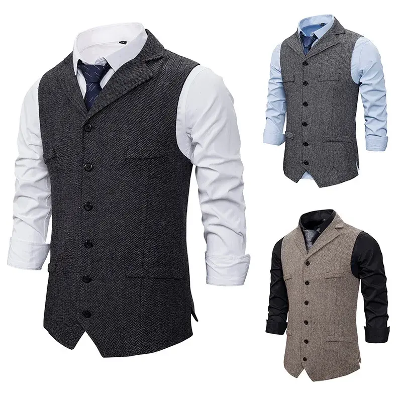 Men's Single-breasted Lapel Vest Jacket Cross-border Amazon Youth Sleeveless Suit Vest Casual Material Other