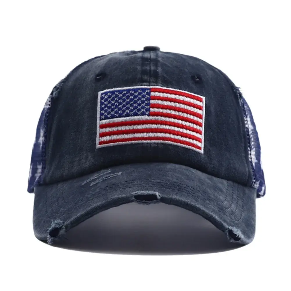 Washed Baseball Cap Embroidered National Flag Mesh Duckbill Sunshade Cap Cross-Border Retro Style Outdoor Sports Hat