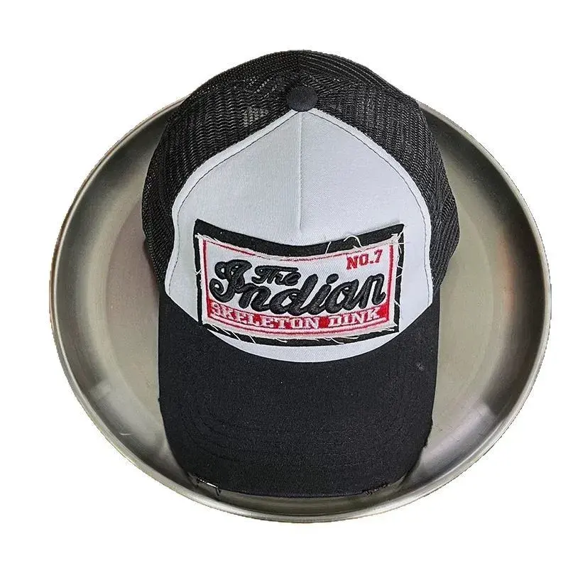 New 2025 Summer 3D Embroidery Indian Mesh Breathable Baseball Cap Cotton Men's Patchwork Large Brim Trendy Brand Hat