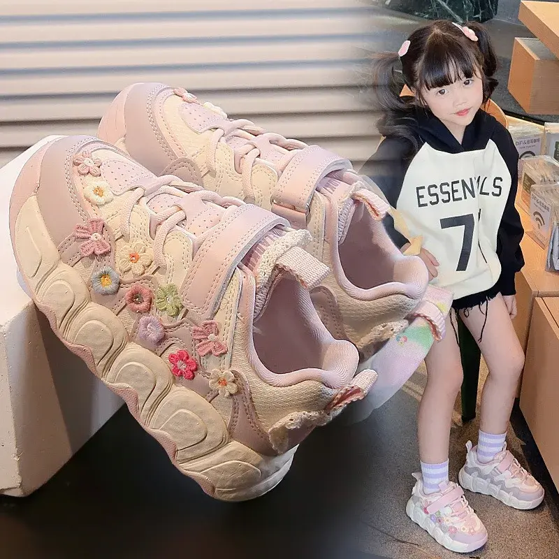 Spring Autumn Children's Breathable Flowers Bread Shoes Girls Knot Student Style Casual Shoes Comfortable Soft Soled Footwear