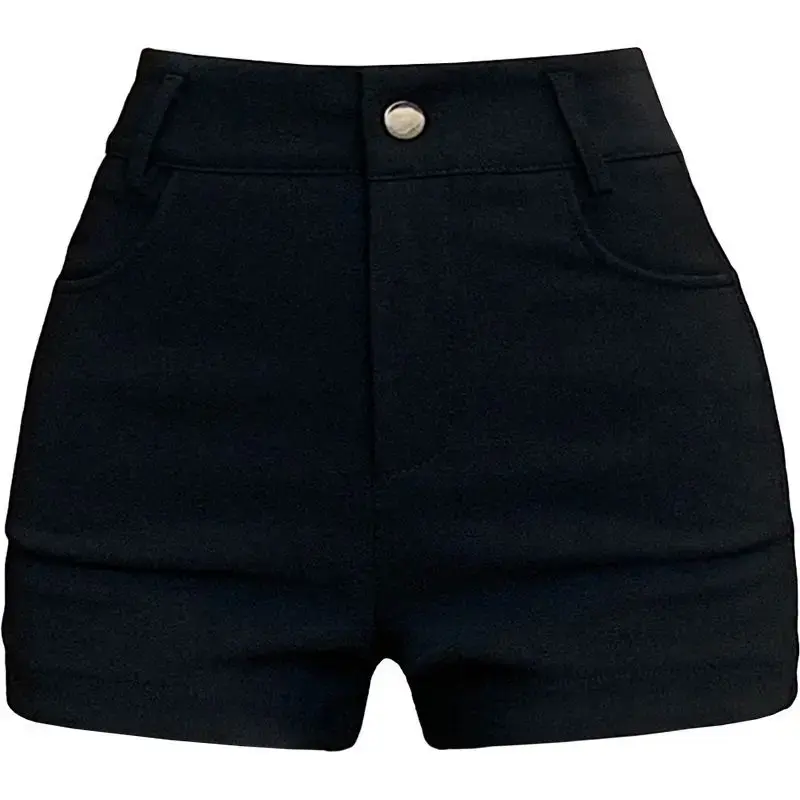 Versatile Elastic Shorts High-Waisted Slimming Thin Style Women's Plus Size A- Line Black Shorts Trendy Spring Summer 2025