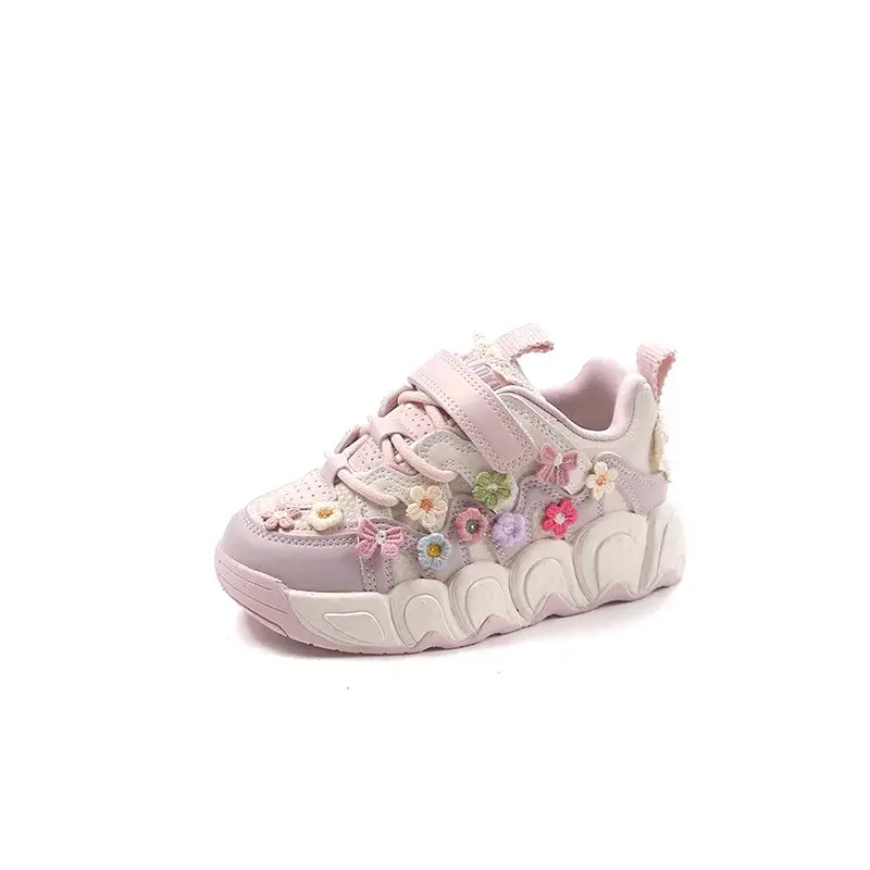 Spring Autumn Children's Breathable Flowers Bread Shoes Girls Knot Student Style Casual Shoes Comfortable Soft Soled Footwear