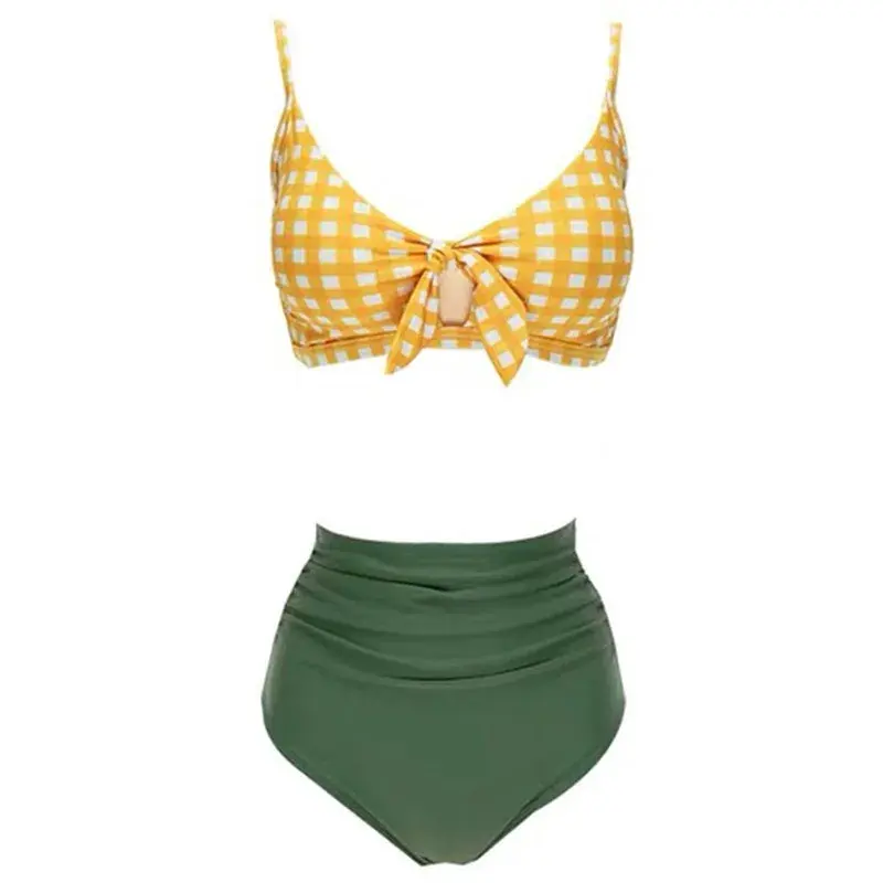 High Waist Bikini Top Women's Vacation Swimwear Sexy Small Chest Gathered Strapless Slimming Thermal Spa Suit Big Bottom Piece