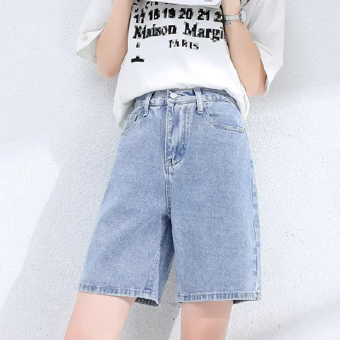 Summer Thin Five-Point Denim Shorts Women's Loose Wide Leg Straight Cut Pants High Street Style Casual Fashionable Shorts