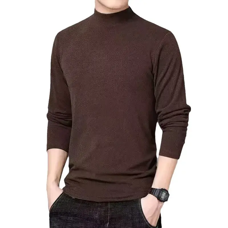 Men's Fleece Half Polo/Turtle Neck Long Sleeve T-Shirt Autumn/Winter Solid Color Inner Trendy Flowy Clothing Warm Base Layer Top