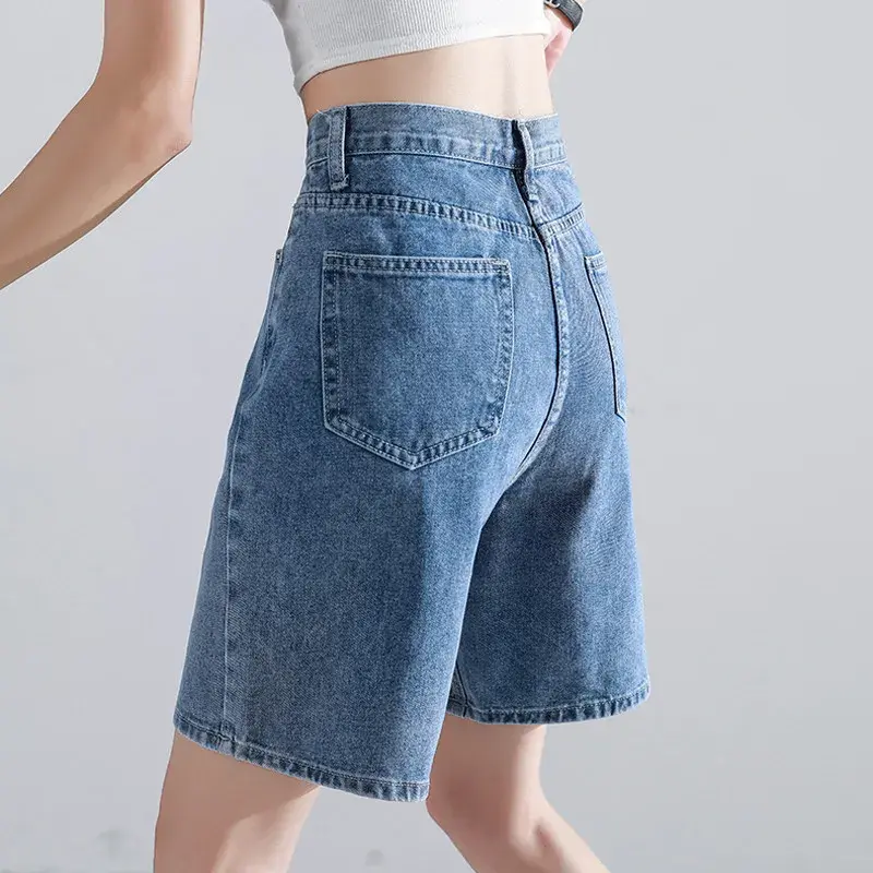 Summer Thin Five-Point Denim Shorts Women's Loose Wide Leg Straight Cut Pants High Street Style Casual Fashionable Shorts