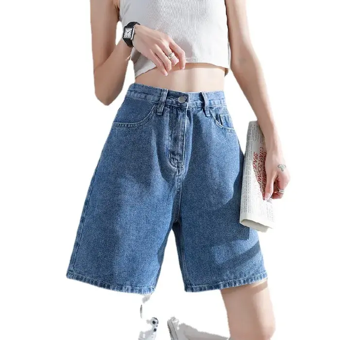 Summer Thin Five-Point Denim Shorts Women's Loose Wide Leg Straight Cut Pants High Street Style Casual Fashionable Shorts