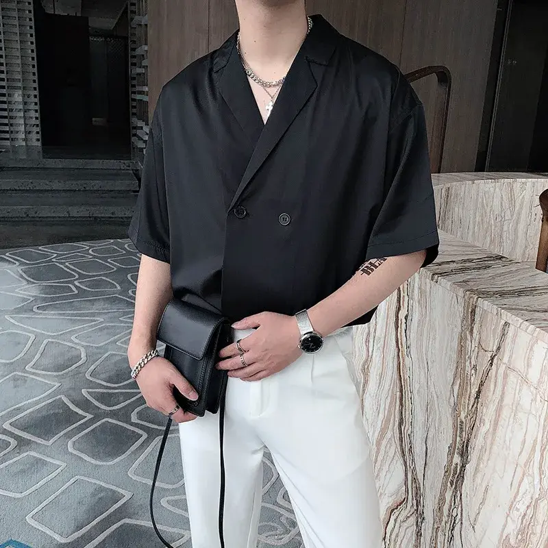 Summer Niche Desireless Short Sleeve Shirt For Men Korean Version Draped Suit Collar Shirt Casual Scene Other Material