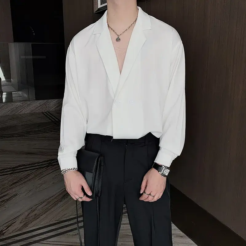 Summer Niche Desireless Short Sleeve Shirt For Men Korean Version Draped Suit Collar Shirt Casual Scene Other Material