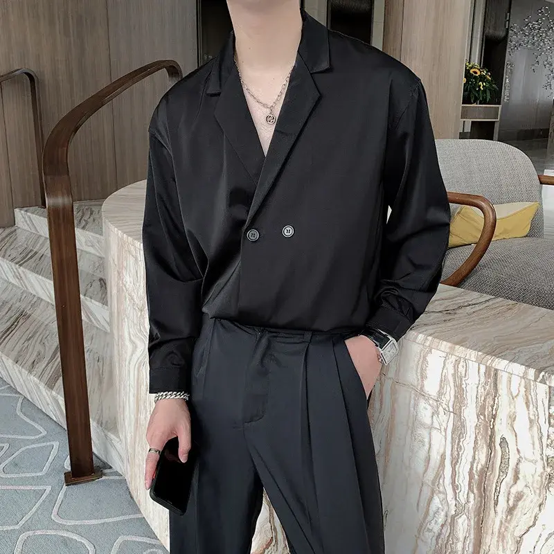 Summer Niche Desireless Short Sleeve Shirt For Men Korean Version Draped Suit Collar Shirt Casual Scene Other Material