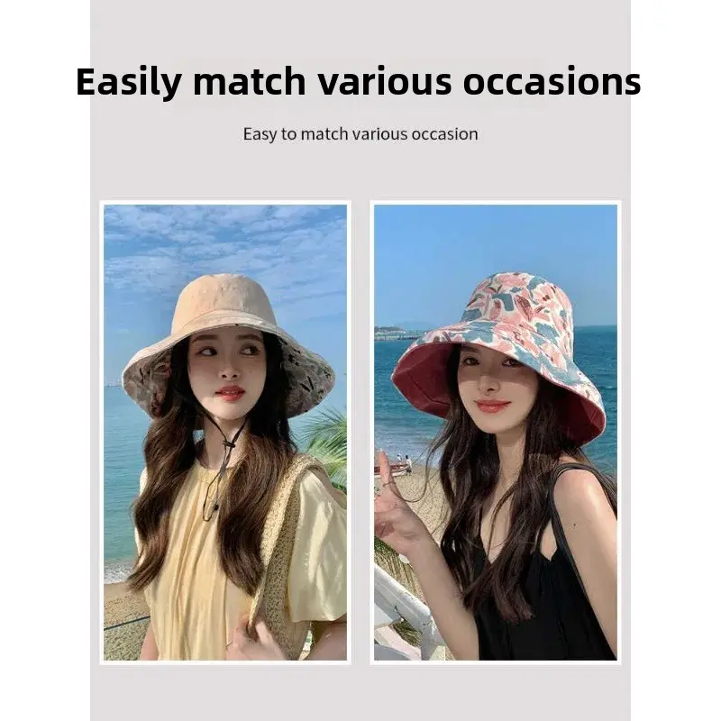 Double-Sided Fisherman Hat Women's Summer Korean Style Face Covering Large Brim Sunshade UV Protection Sun Hat Fashionable Net C