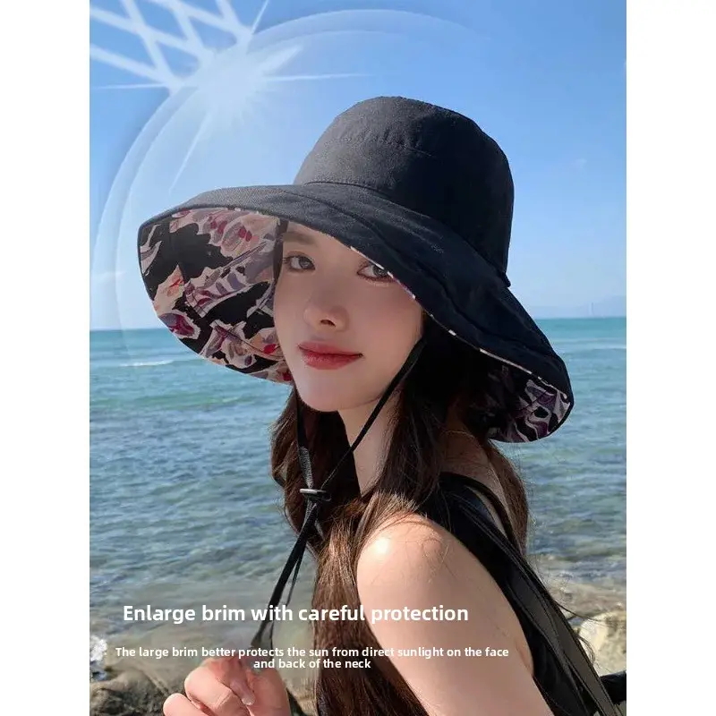 Double-Sided Fisherman Hat Women's Summer Korean Style Face Covering Large Brim Sunshade UV Protection Sun Hat Fashionable Net C