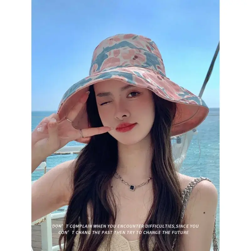 Double-Sided Fisherman Hat Women's Summer Korean Style Face Covering Large Brim Sunshade UV Protection Sun Hat Fashionable Net C