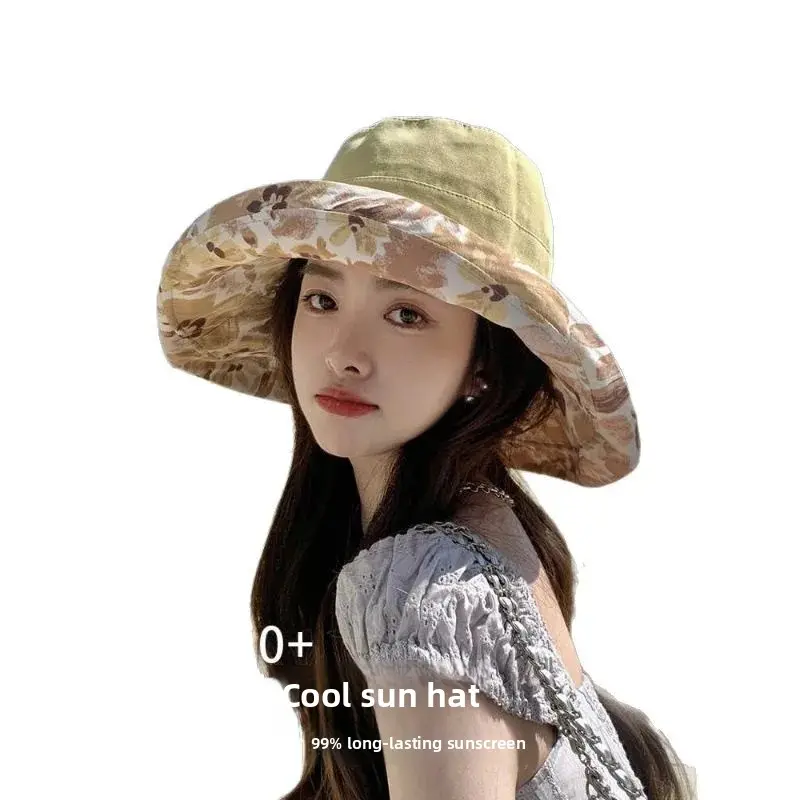 Double-Sided Fisherman Hat Women's Summer Korean Style Face Covering Large Brim Sunshade UV Protection Sun Hat Fashionable Net C
