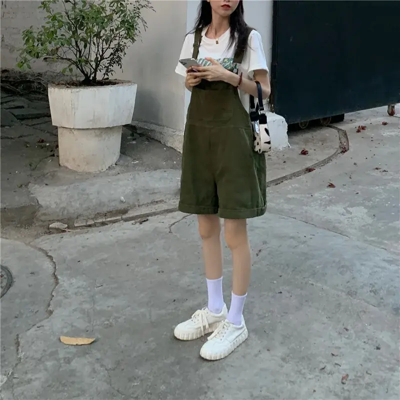 Anti-Aging Women's Pure Color Design Sensation Short Overalls Spring Summer Trendy plus Size Four-Legged Pants Casual Trousers