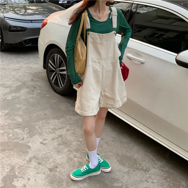 Anti-Aging Women's Pure Color Design Sensation Short Overalls Spring Summer Trendy plus Size Four-Legged Pants Casual Trousers
