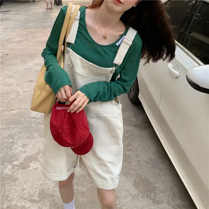 Anti-Aging Women's Pure Color Design Sensation Short Overalls Spring Summer Trendy plus Size Four-Legged Pants Casual Trousers