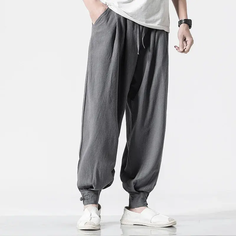 Loose-fit Cotton Linen Men's Women's Monk Pants No Tying Required Casual Spring Summer Long Pants For Zen Meditation