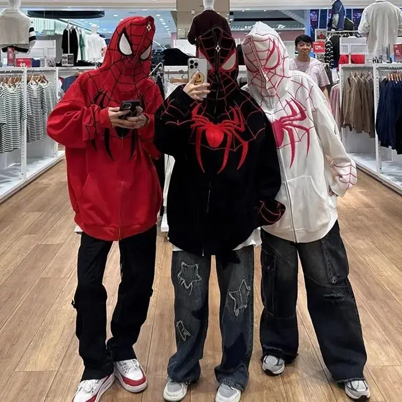 American Style Spiderman Sweatshirt Men Hip Hop Heavyweight Hardcore Cardigan Jacket Spring Autumn Design Sensibility Hooded Top